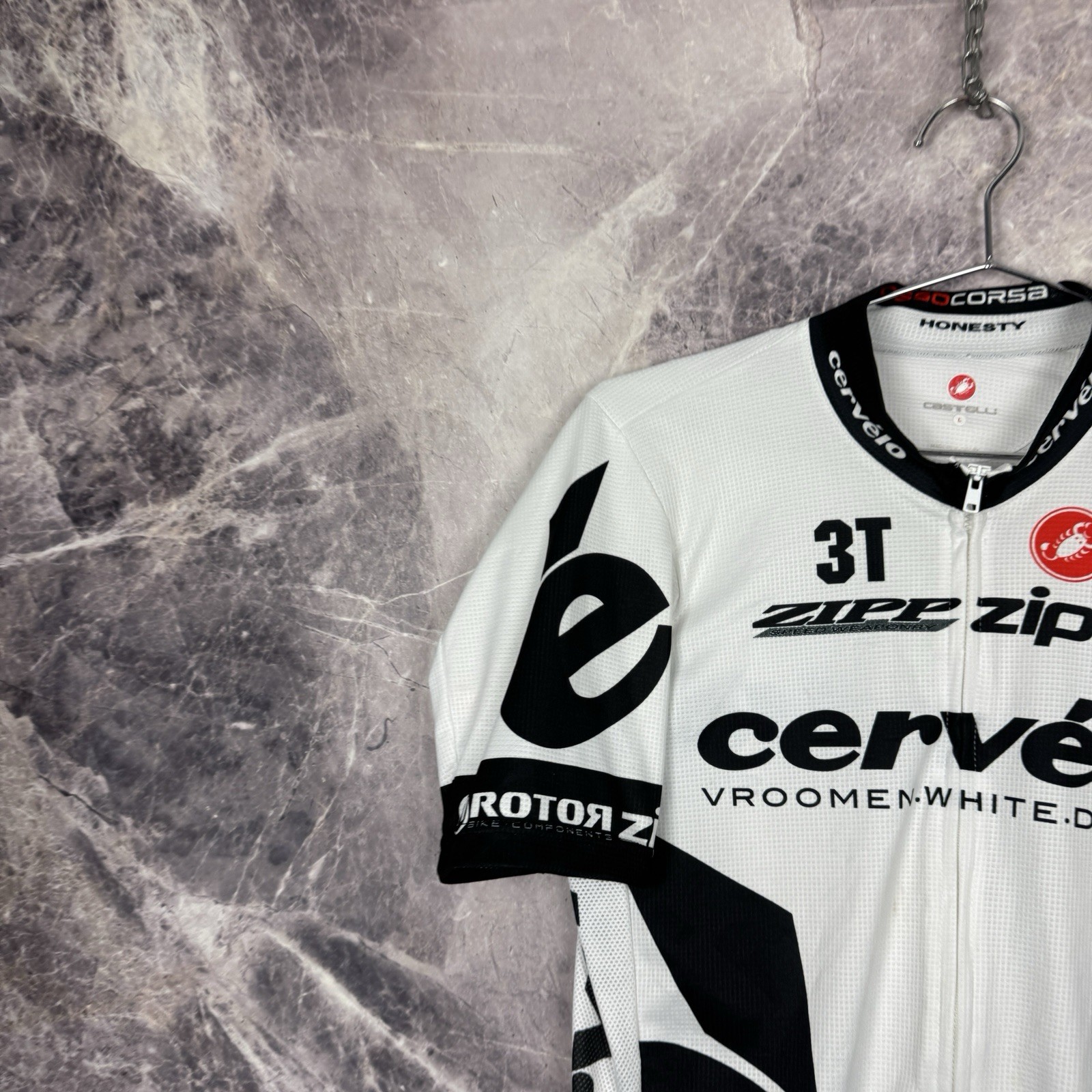 Vintage Castelli Cervélo Cycling Jersey Full Zip White Black Size L Race Bike