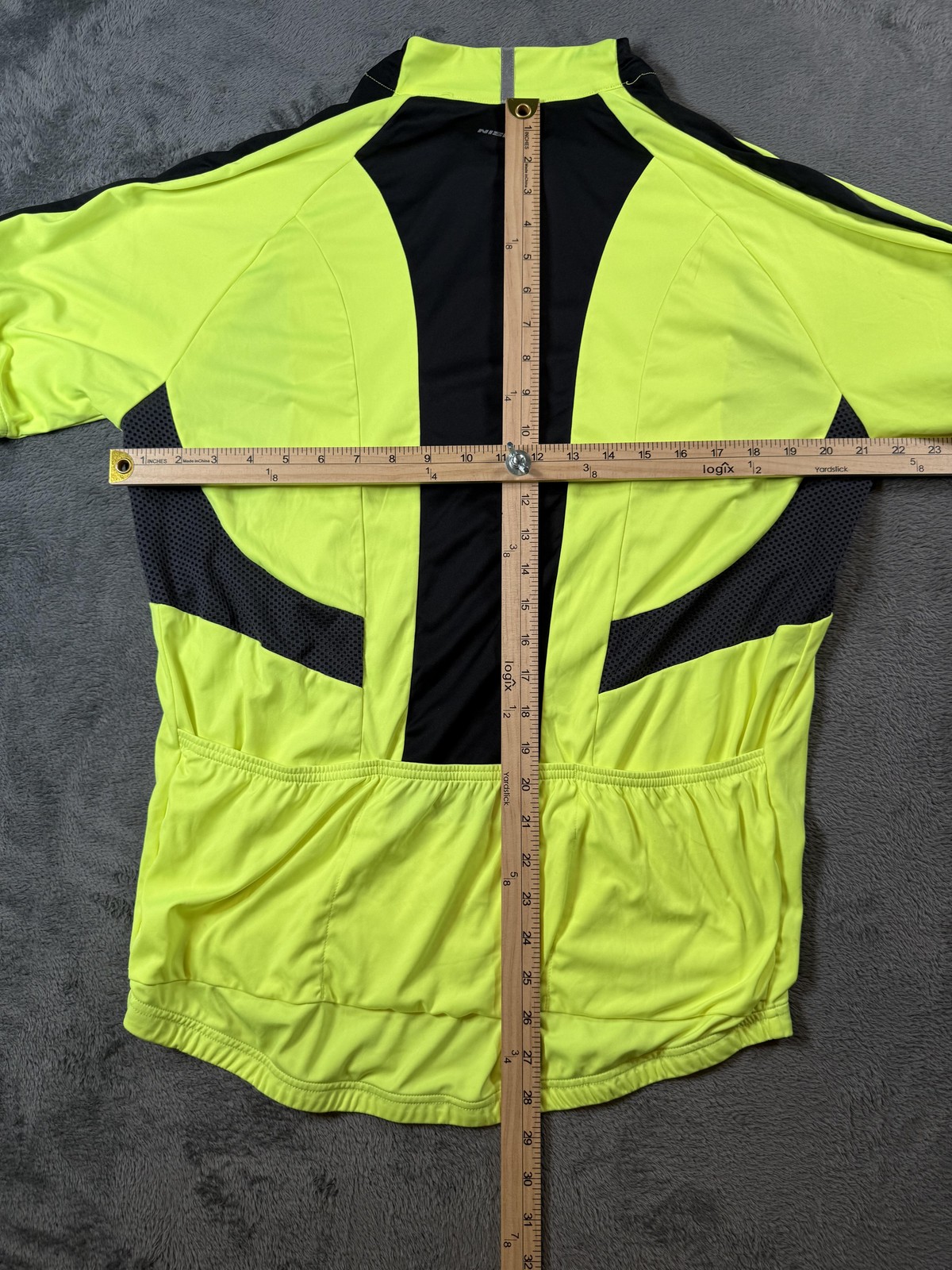 Nishiki Cycling Jersey Mens Large Yellow Black 1/4 Zip Short Sleeve Pockets