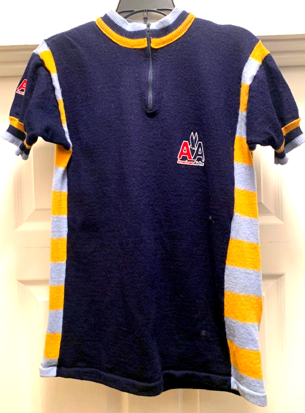 Vintage 70s AMERICAN AIRLINES AA Wool Cycling Jersey Size SMALL