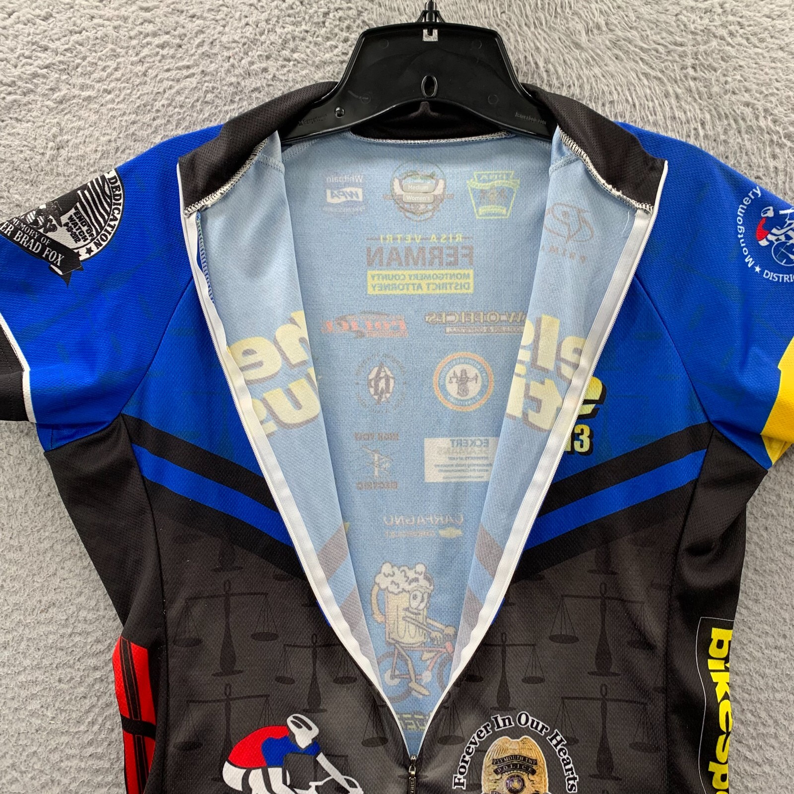 PRIMAL Cycling Jersey Womens Medium Full Zip Short Sleeve Blue Black