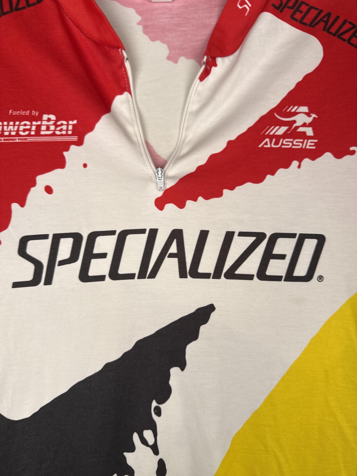 VINTAGE Aussie Cycling Jersey Men Medium Red Yellow Graphic 1/4 Zip Pockets Bike