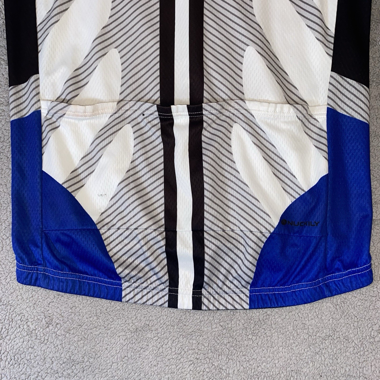 NUCKILY Men’s Cycling Jersey Lot 2 Large Blue Red Short Sleeve Full Zip Race Fit