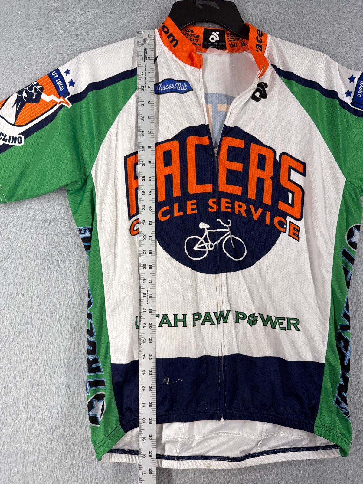 Champsys Cycling Jersey Adult 2XL XXL Green Orange Full Zip Racers Cycle Service