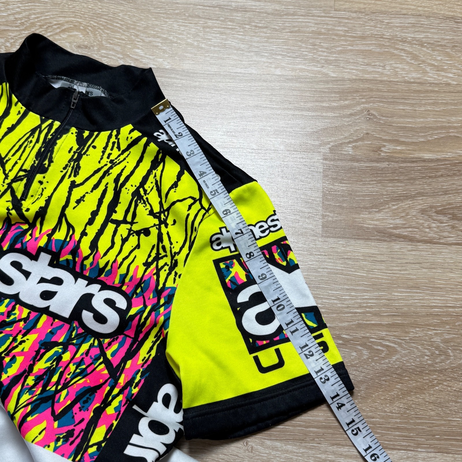 Rare Vintage 90s Alpinestars USA Cycling Retro Jersey Neon Splatter T-Shirt Sz L