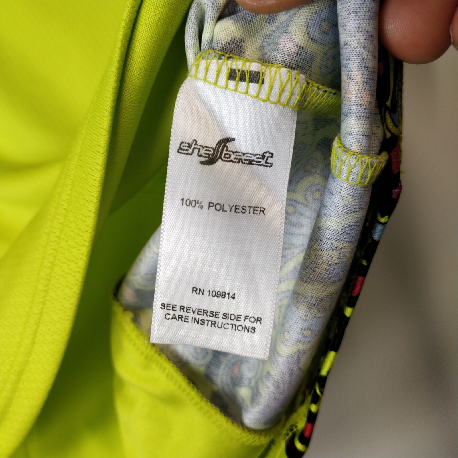 Shebeest Women’s Size L Cycling Jersey 1/2 Zip Green Multicolor Leopard Paisley