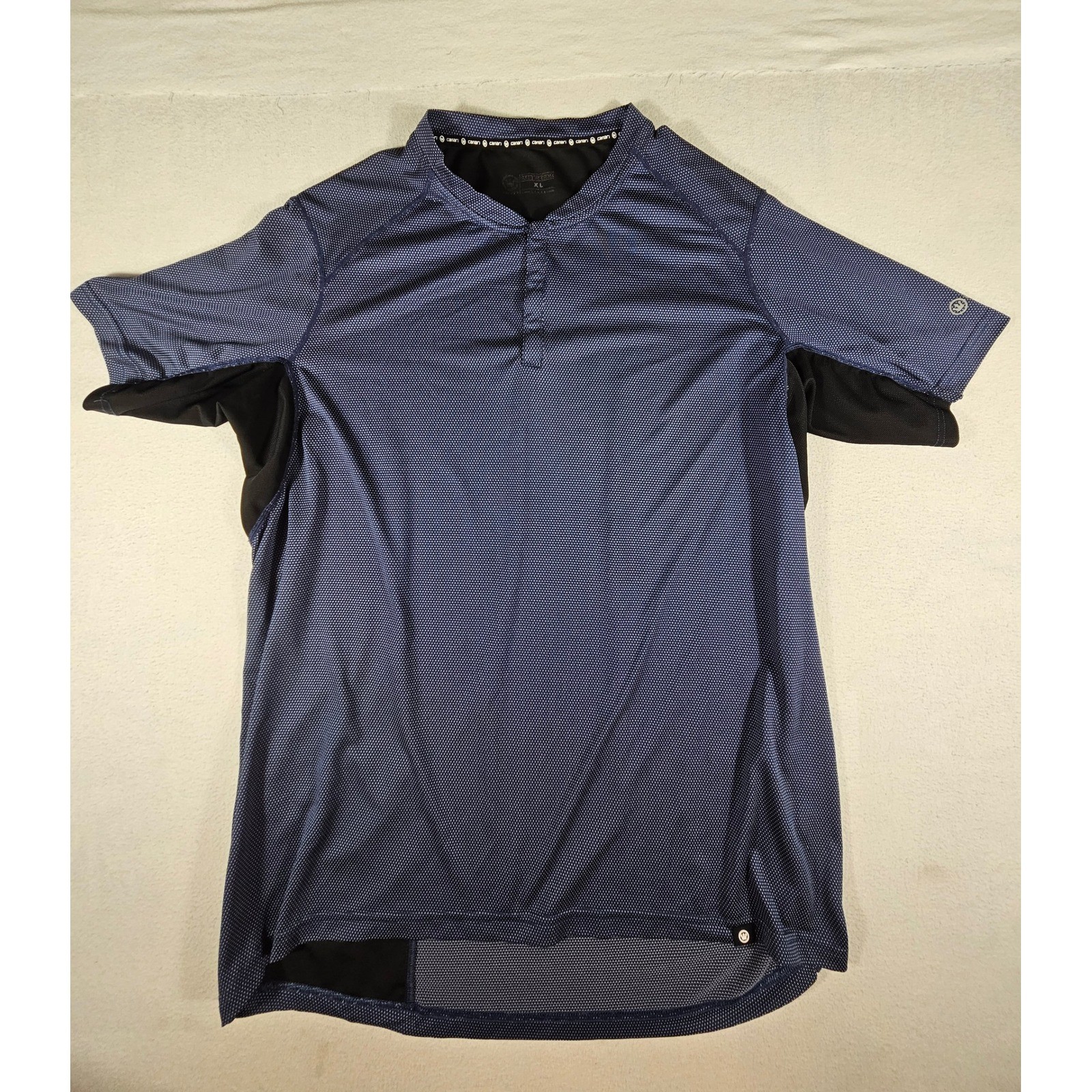Canari Mens XL Cycling Shirt Blue Dot Short Sleeve Henley Bike Shirt Pocket