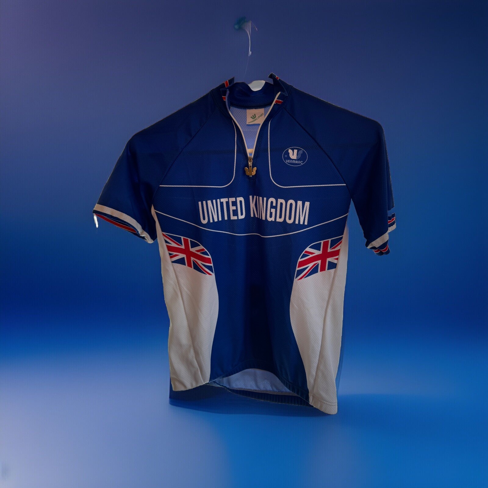 RARE Vermarc United Kingdom Youth Cycling Jersey (10Y) 1/4 Zip Short Sleeve