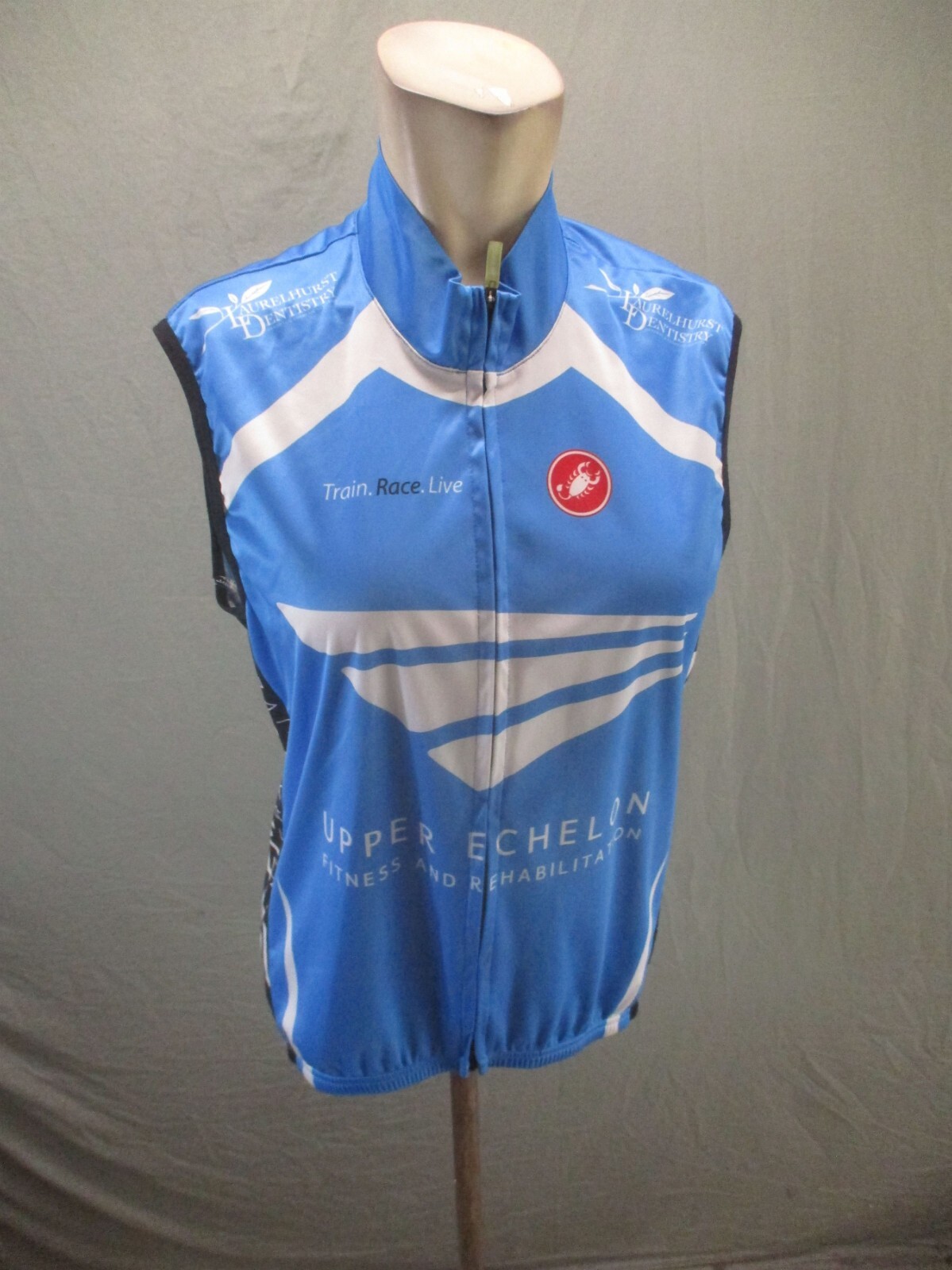 CASTELLI Size L Womens Blue Full Zip High Neck Sleeveless Cycling Jersey 486