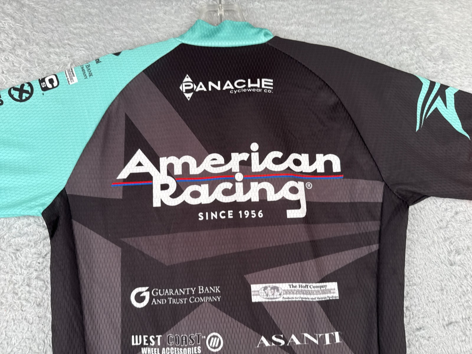 Panache Cycling Jersey Women Large Black Teal American Racing Full Zip Polyester
