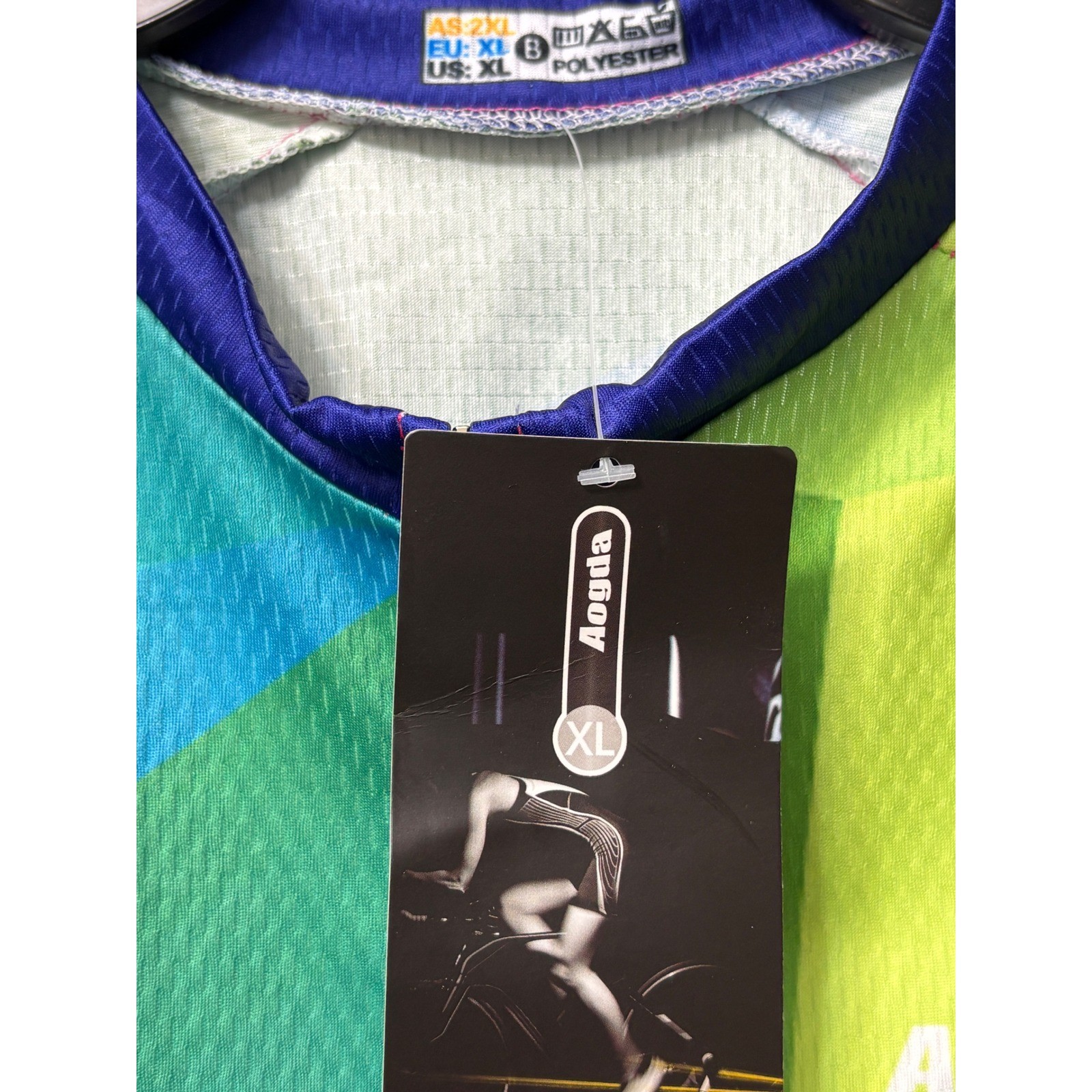 Aogda Cycling Jersey Womens XL Bold Rainbow Geometric Sleeveless Full Zip NWT