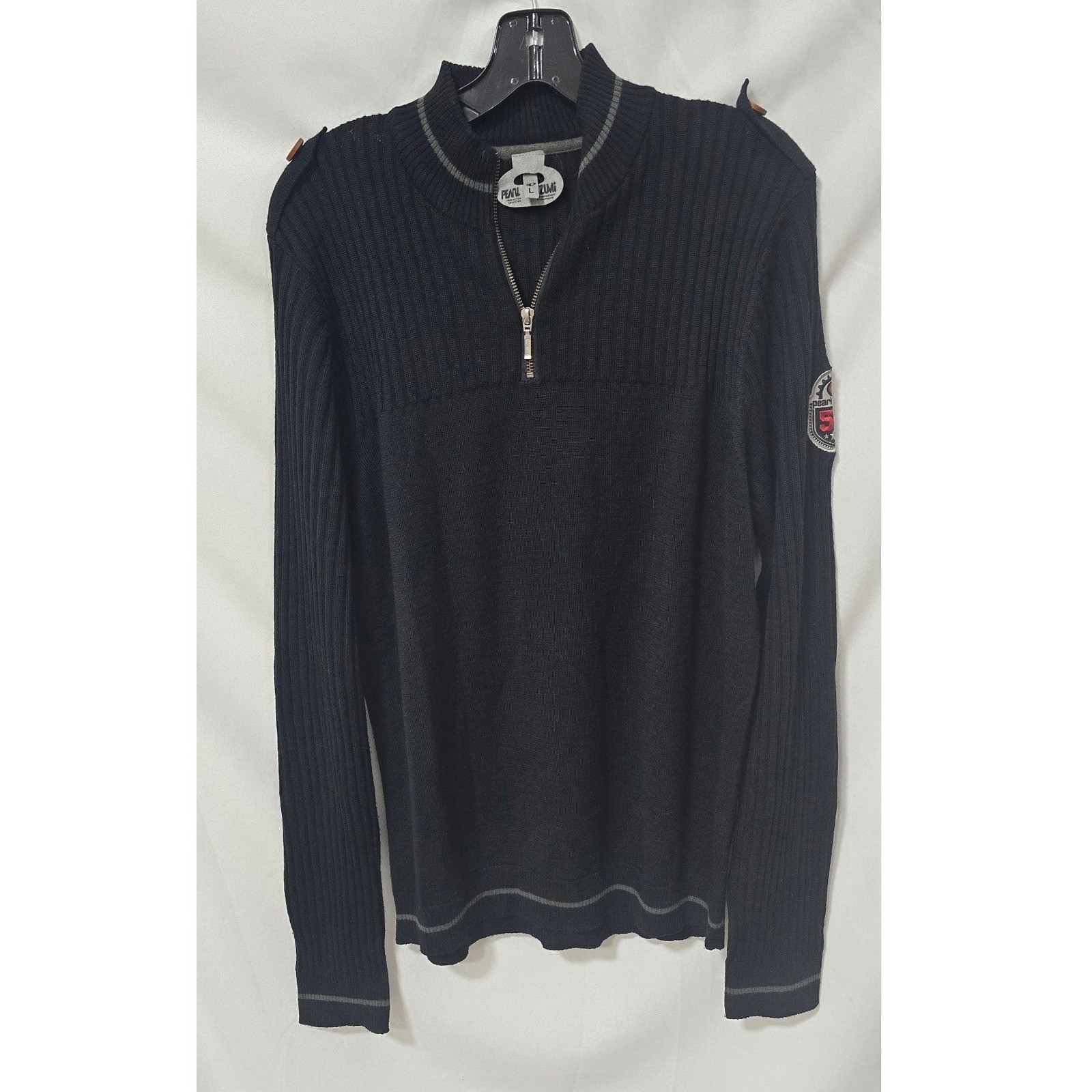 Pearl Izumi men L wool blend ribbed 3/4 zip long sleeve black cycling base layer