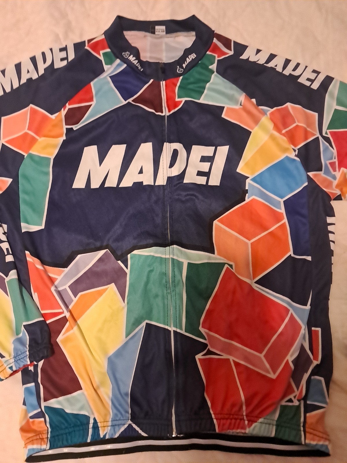 Mapei Cycling Jersey Mens XXXL Blue Multi Color Geometric Cube Long Sleeve Zip
