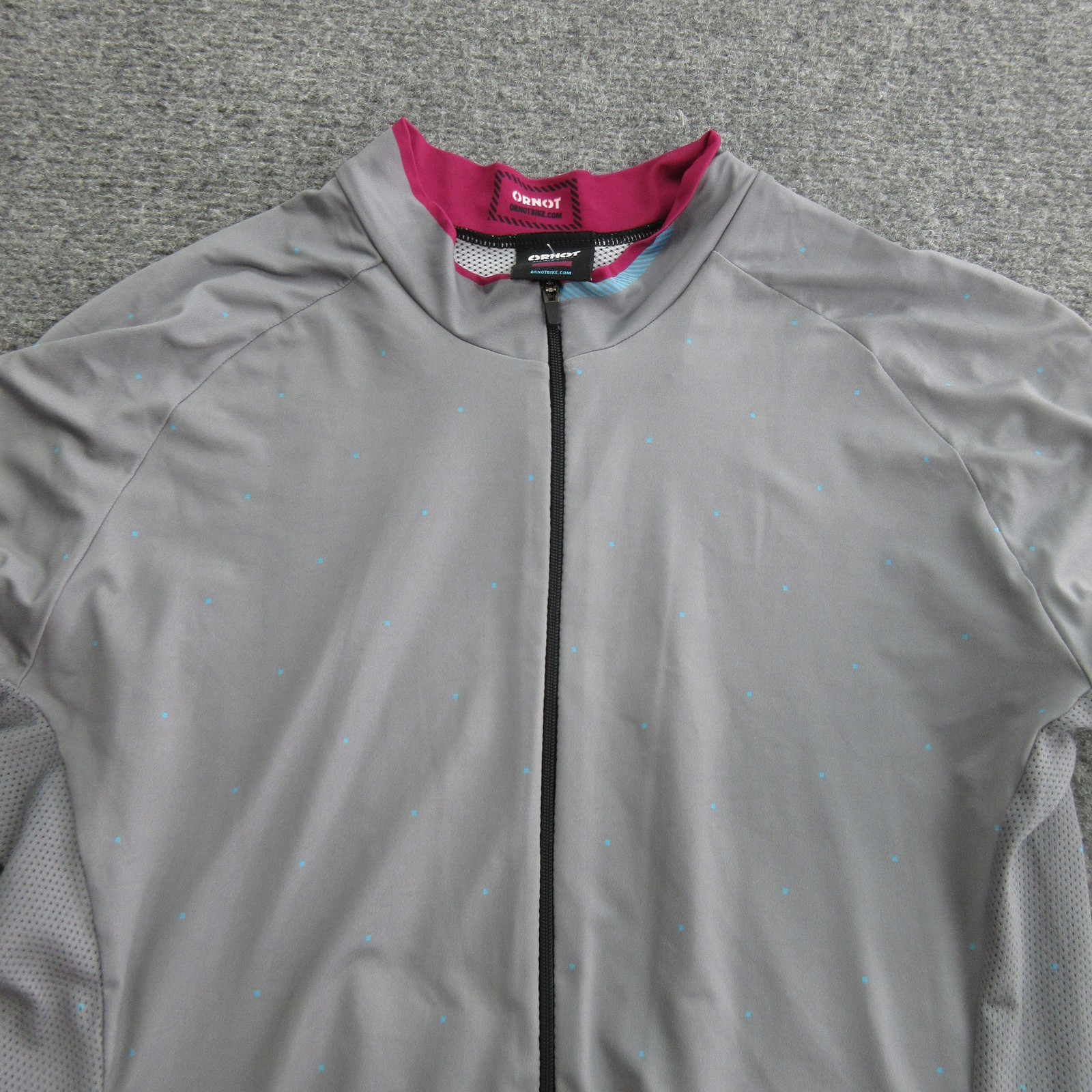 Ornot Cycling Jersey Mens Medium Gray Graphic Full Zip Short Sleeve Made In USA