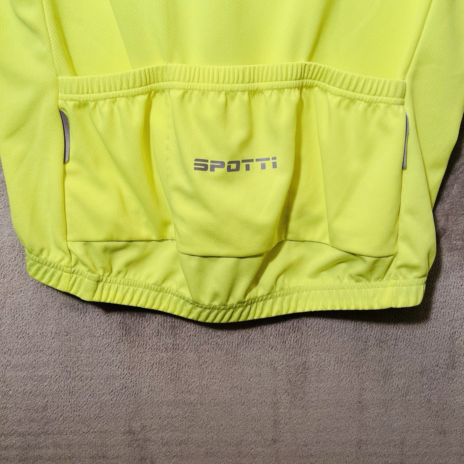 Spotti Cycling Jersey Mens L Yellow Athletic Fit 1/4 Zip 3 Pockets Elastic Waist