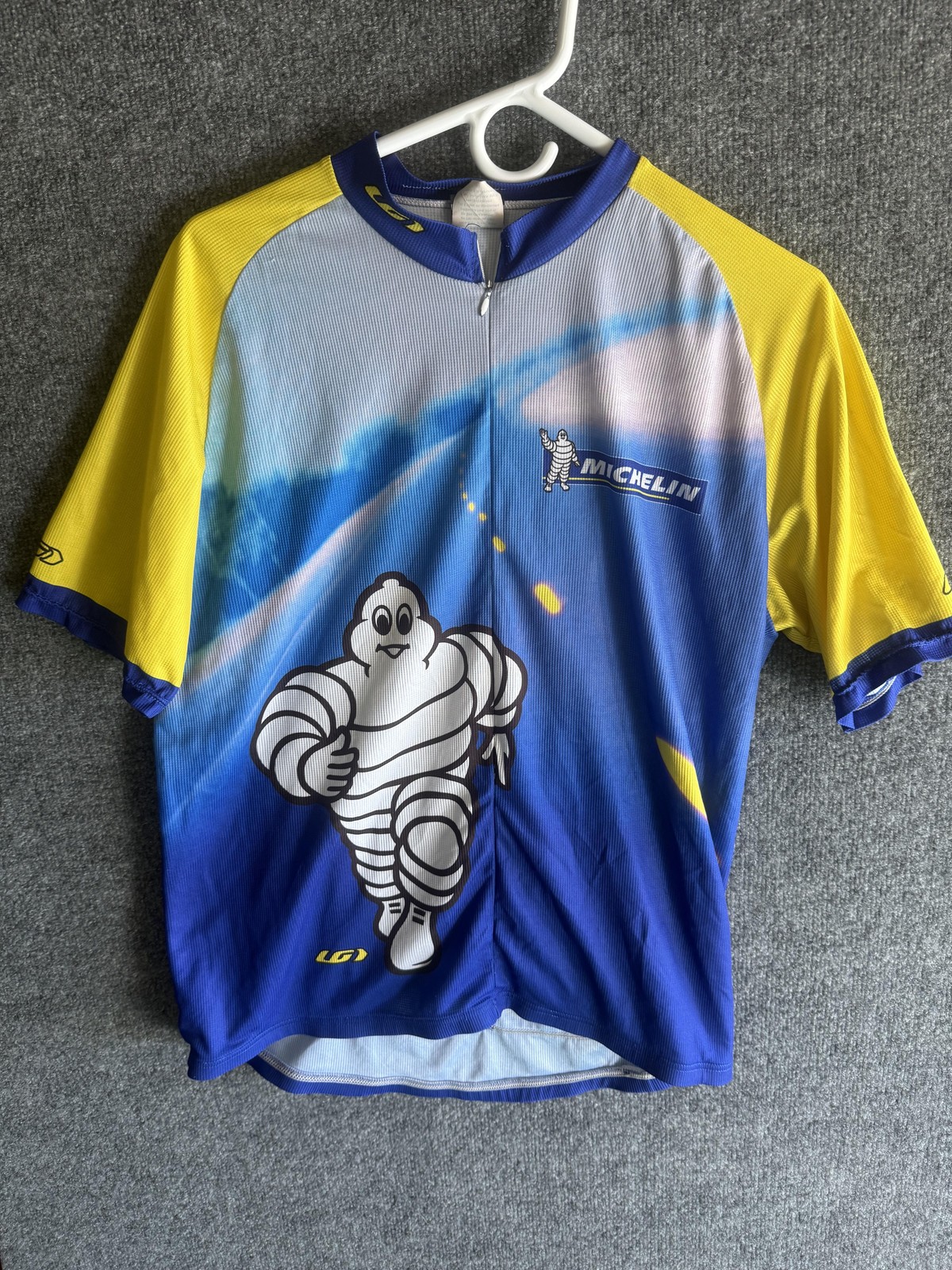 Louis Garneau Cycling Jersey Mens XXL Blue Michelin 1/4 Zip Short Sleeve Pockets