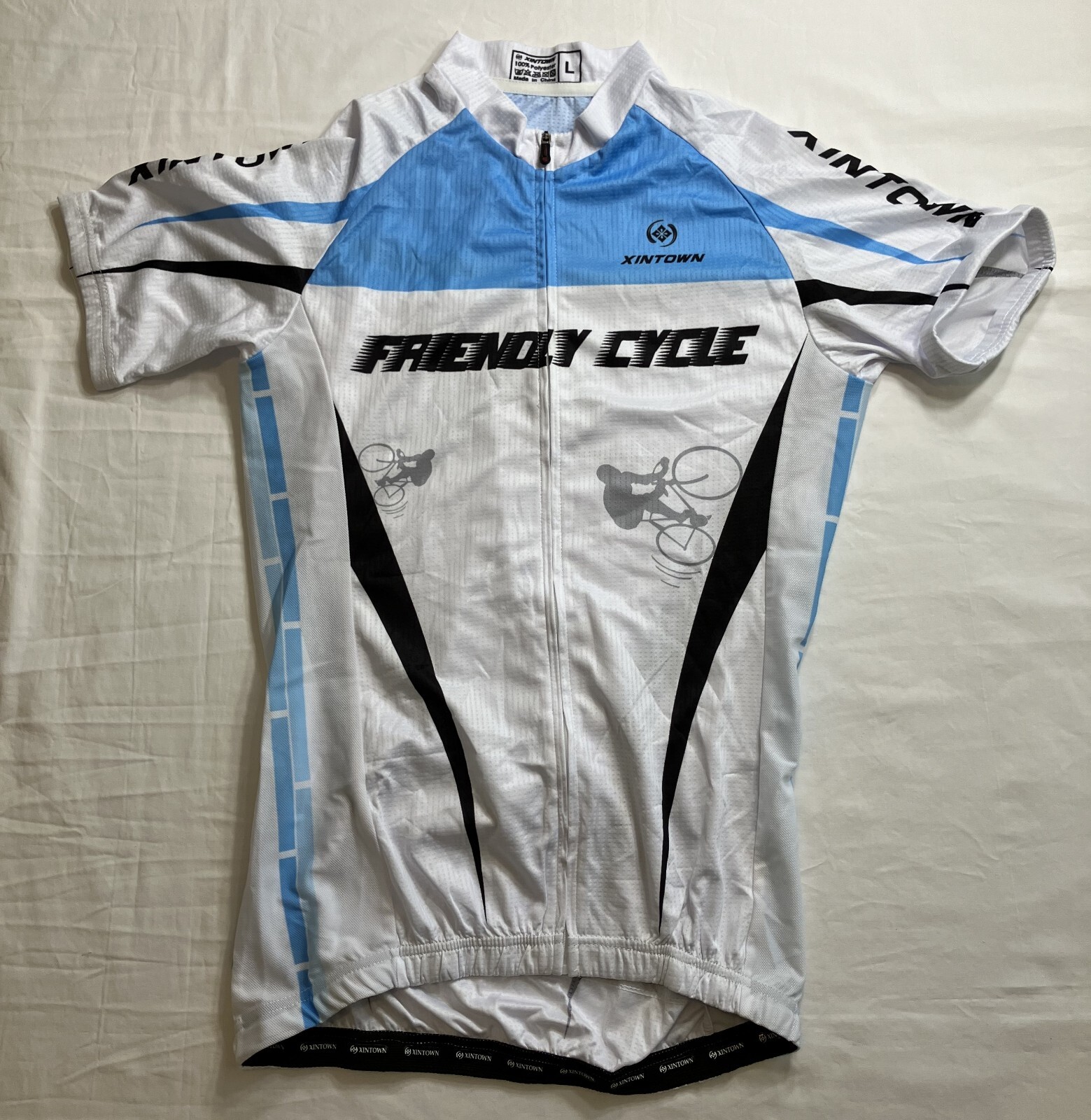 Xintown Bike Rider Jersey, Men’s Large Blue & White Elastic Bottom