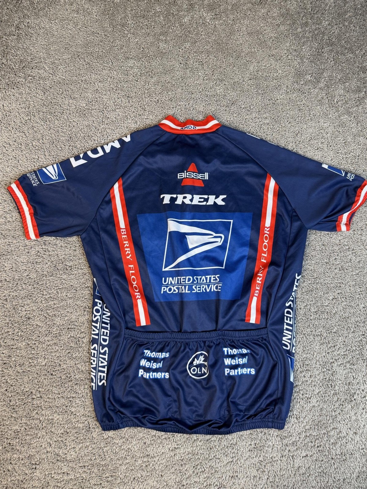 Vintage USPS Trek Cycling Jersey Mens M Blue Zip Pockets Moisture Wicking