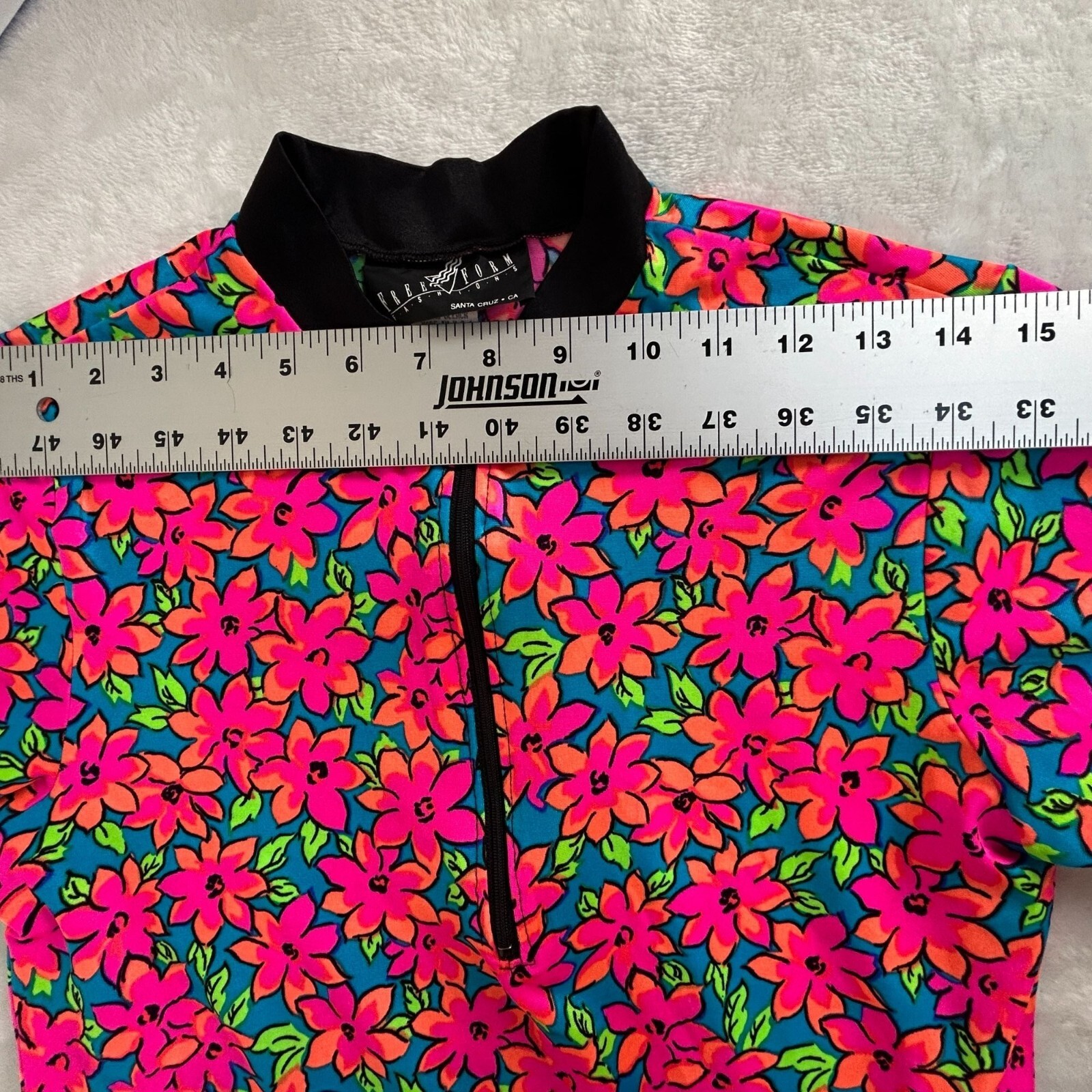 Free Form Fashions Womens Floral Cycling Jersey Pink/Green Short Sleeve 1/4 Zip