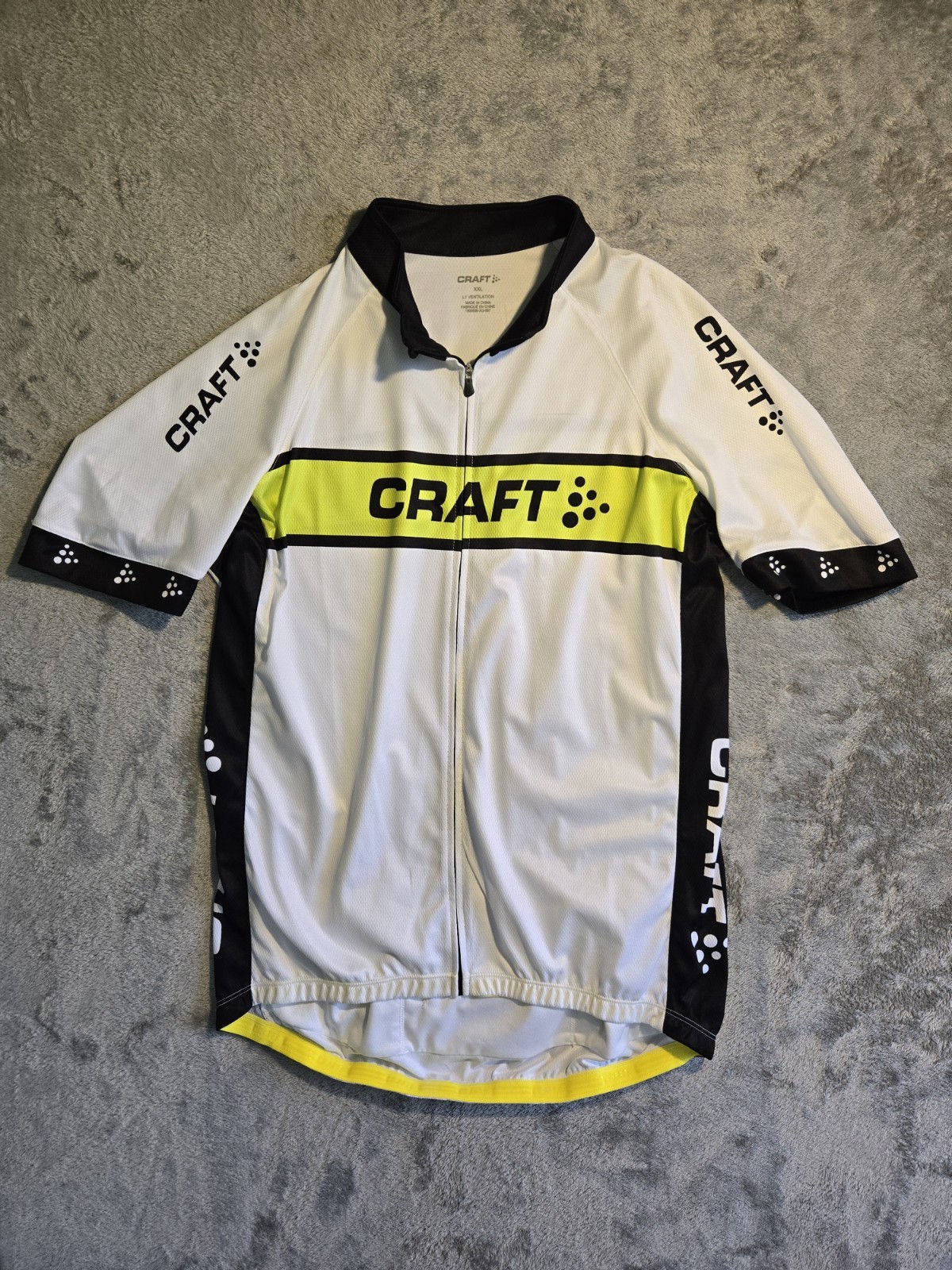 Craft Cycling Jersey Mens XXL White Black Hi Vis Yellow Full Zip Short Sleeve…