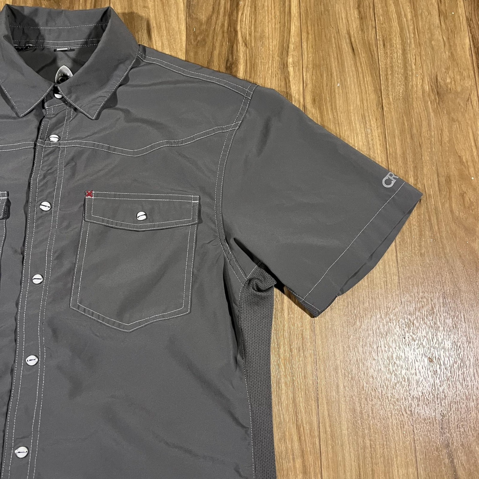 Club Ride Cycling Shirt Mens M Gray Snap Front Hill Country Bicycle Works Texas