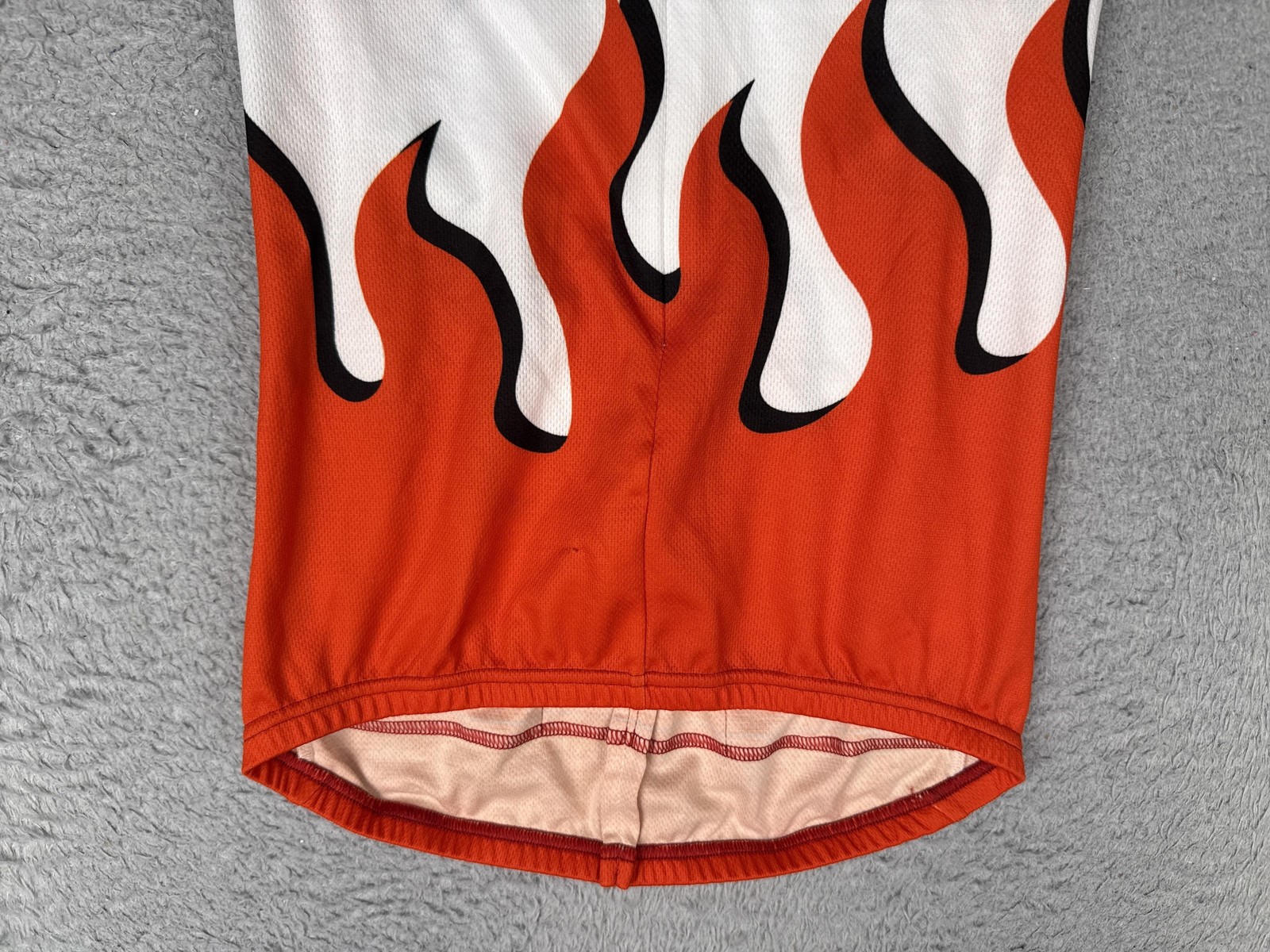 Owayo Cycling Jersey Youth Small Orange Flames Short Sleeve 1/4 Zip Pockets Bike