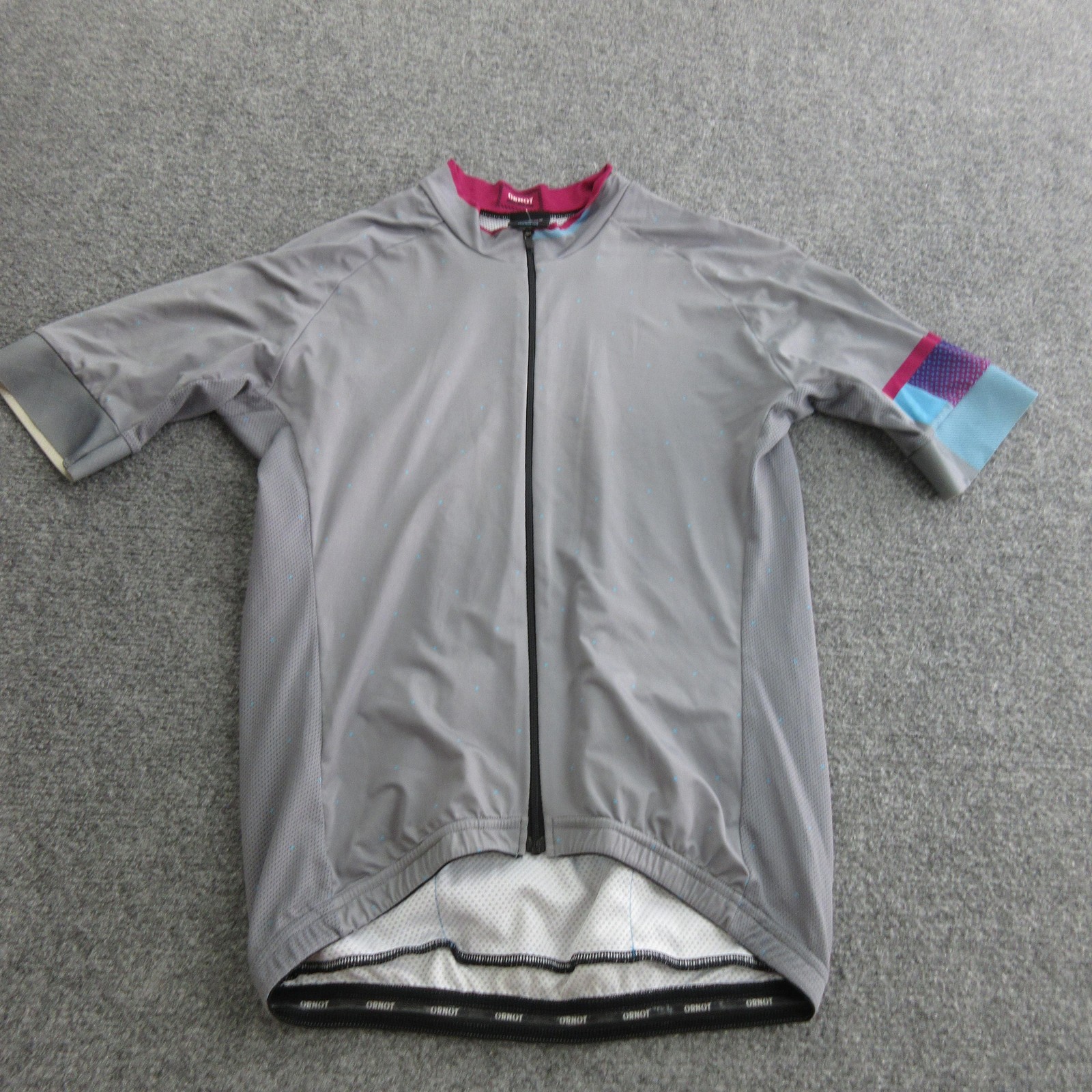 Ornot Cycling Jersey Mens Medium Gray Graphic Full Zip Short Sleeve Made In USA