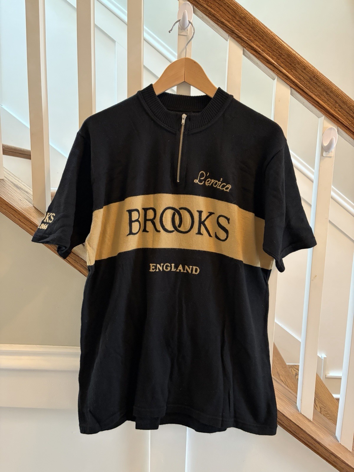 VINTAGE Brooks England L’Eroica Cycling Jersey XL Black/Tan Merino Wool 1/4 Zip