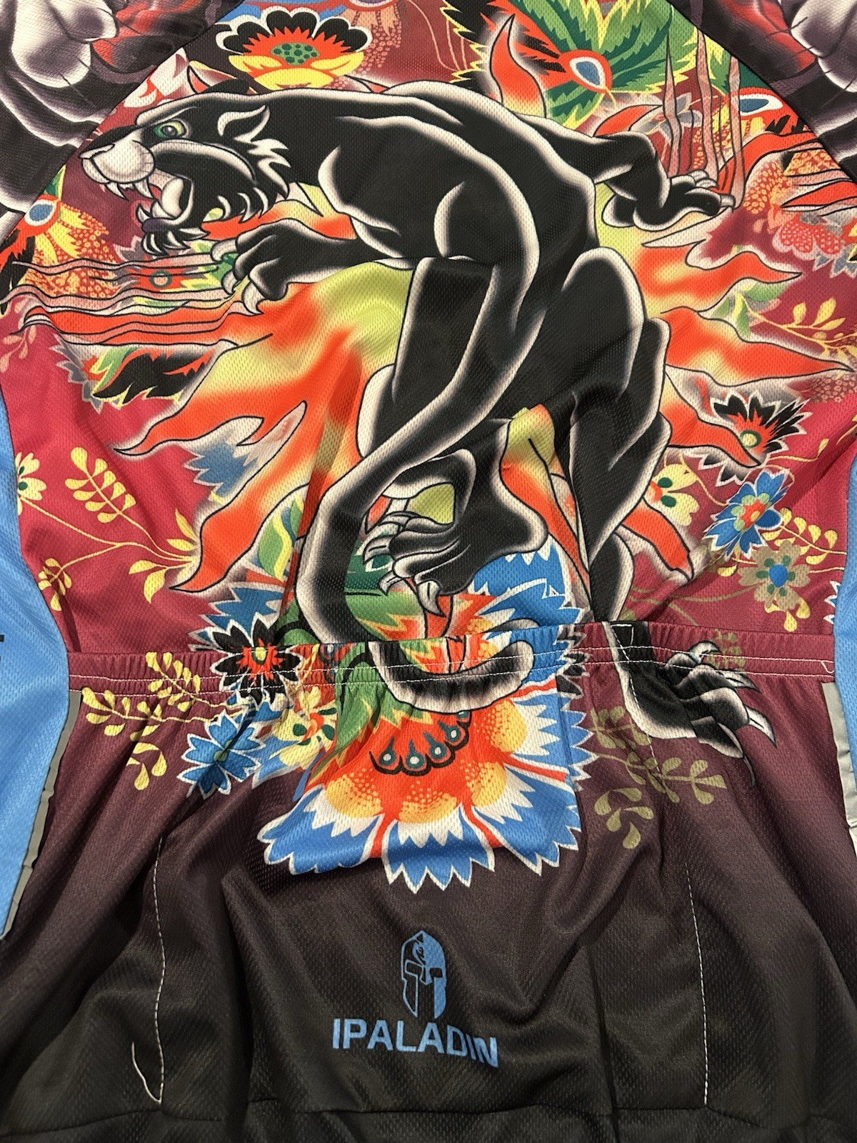 Paladin Floral Panther Tattoo Cycling Jersey Mens Sz 2XL Full Zip Hippie EUC