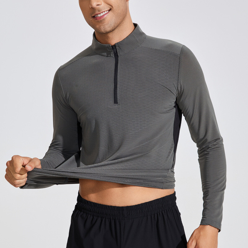 Men’s Stand Collar Fitness Shirt High Elastic Quick Drying Long Sleeve T-shirt