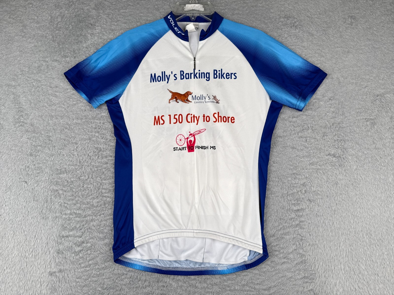 Voler Cyling Jersey Women Medium Blue White 1/2 Zip Short Sleeve MS 150 Pockets