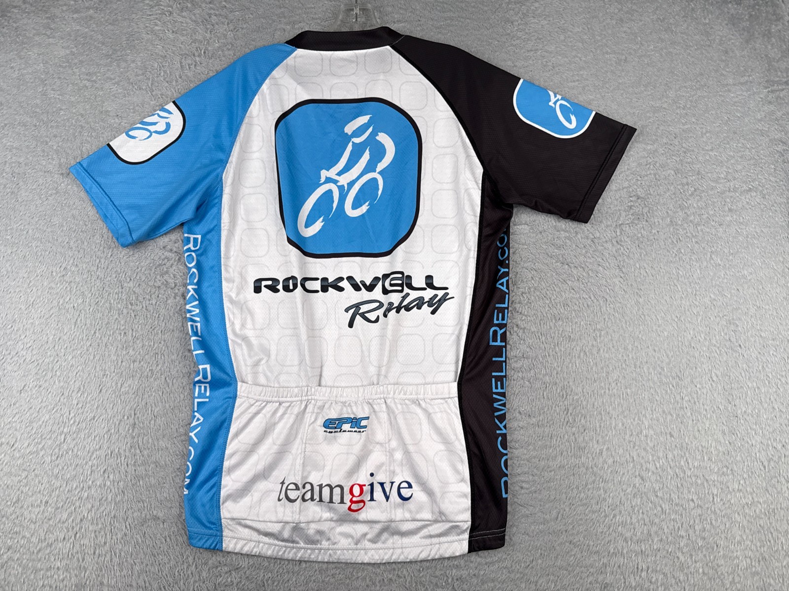 Epic Cyclewear Cycling Jersey Adult Large Blue White Rockwell Relay READ ME
