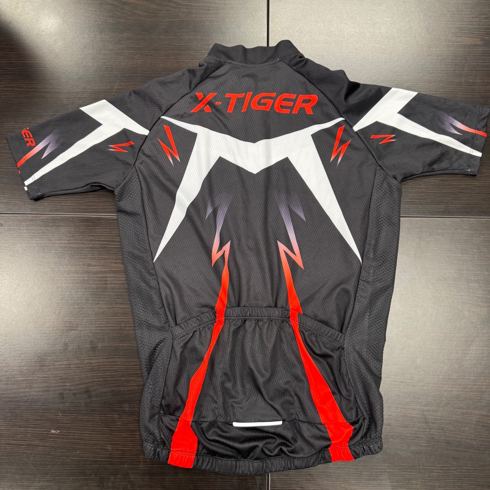 X-Tiger Cycling Jersey Mens Large Black Red White Excellent Lightning Bolt Zip