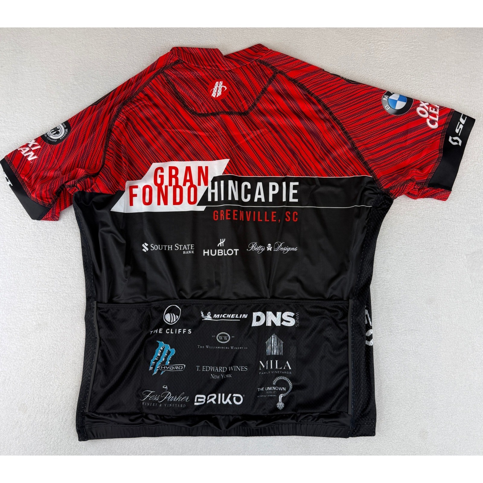 Hincapie Cycling Jersey Mens 2XL Red Black Gran Fondo Greenville Short Sleeve