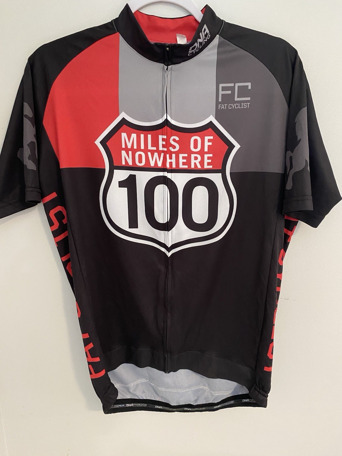 Fat Cyclist DNA Cycling Jersey Zip Up short sleeve Size L Red Black Gray