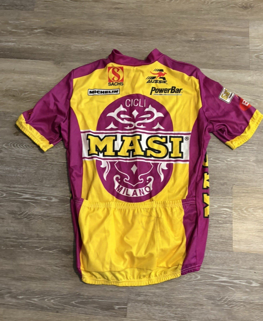 VTG 90s MASI Large Jersey Cycling PowerBar Gatorade Michelin Cicli Milano Sachs