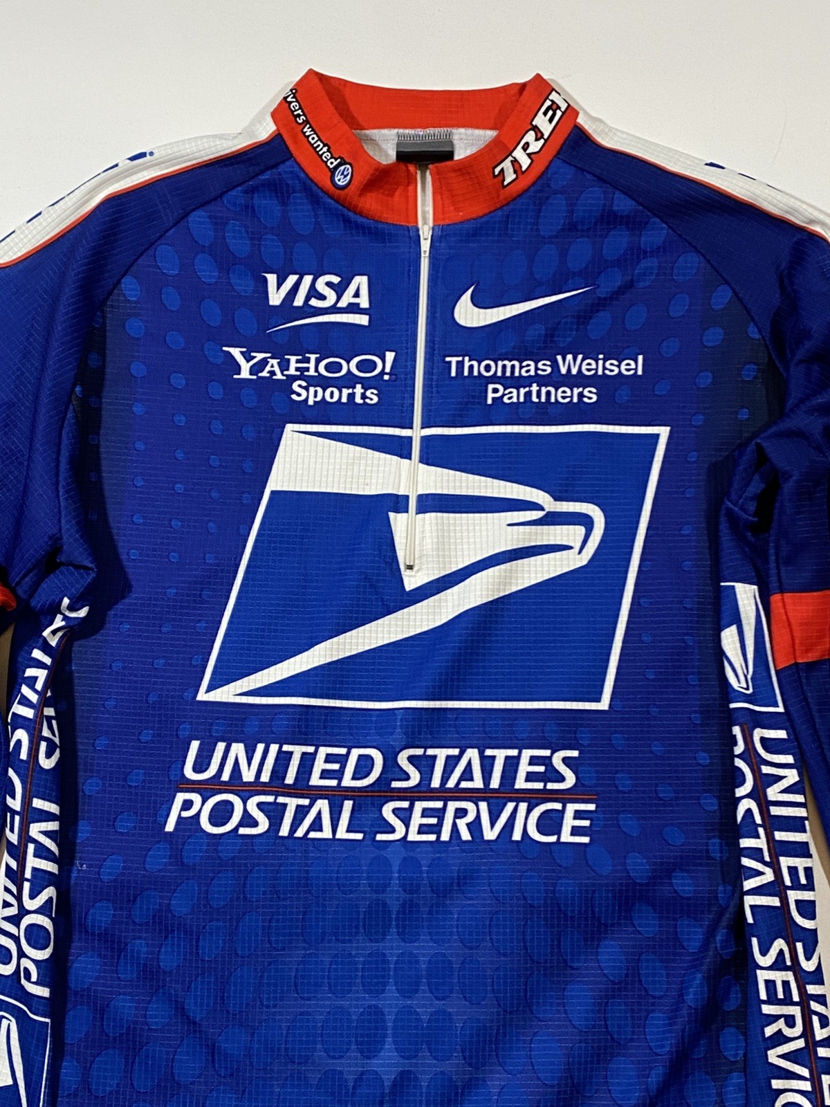 VTG Nike USPS Trek Cycling Quarter Zip Jersey Thermal Long Sleeve Mens Large