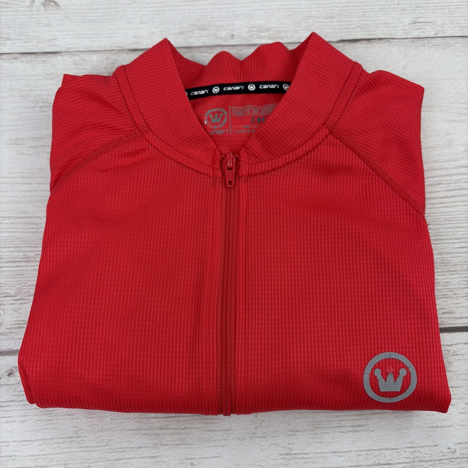Canari Men’s Small Cyclewear Cycling Jersey Red Back Pouches Reflective Full Zip