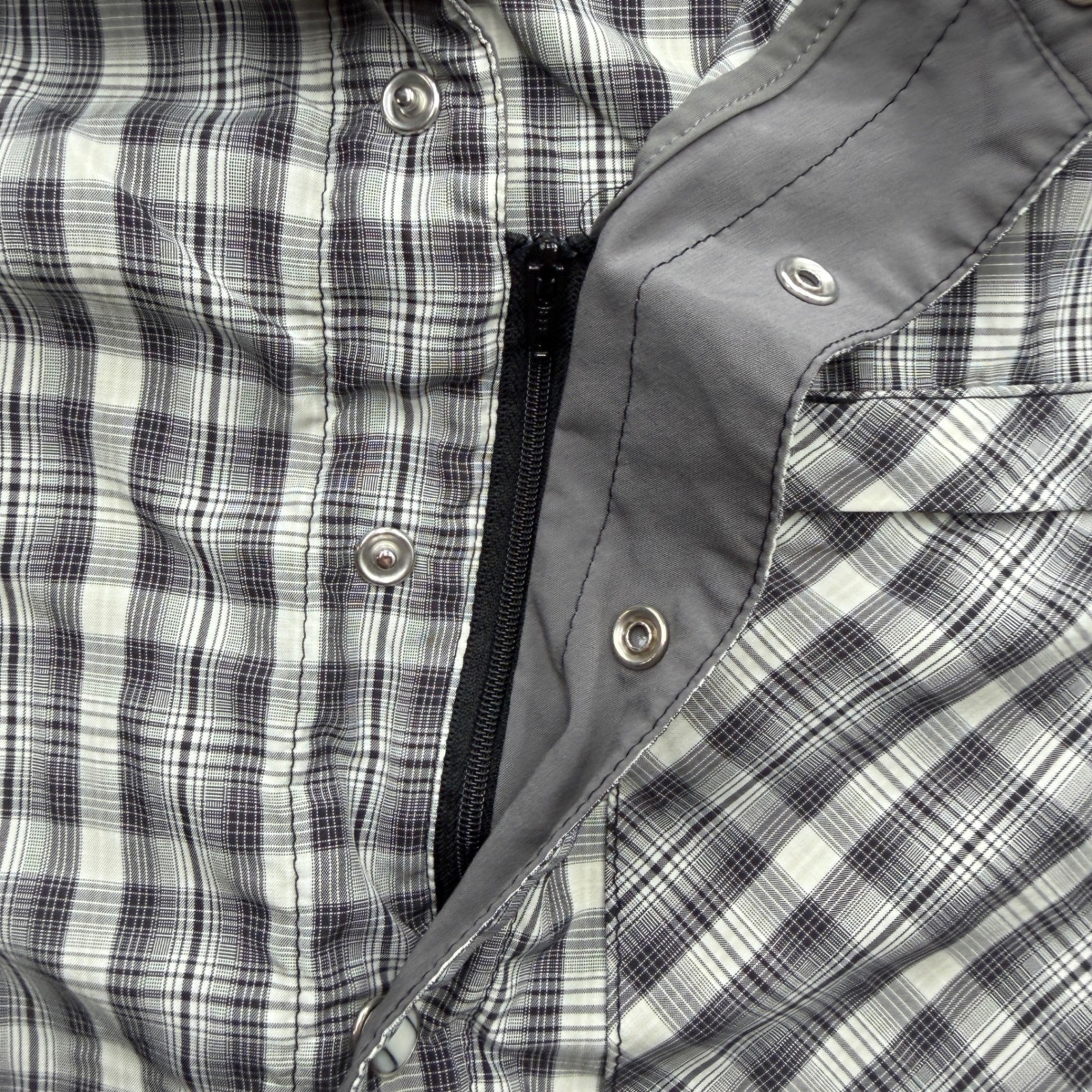 Club Ride Mens Gray Plaid Short Sleeve MTB Cycling Shirt Hidden Zip Snap Small