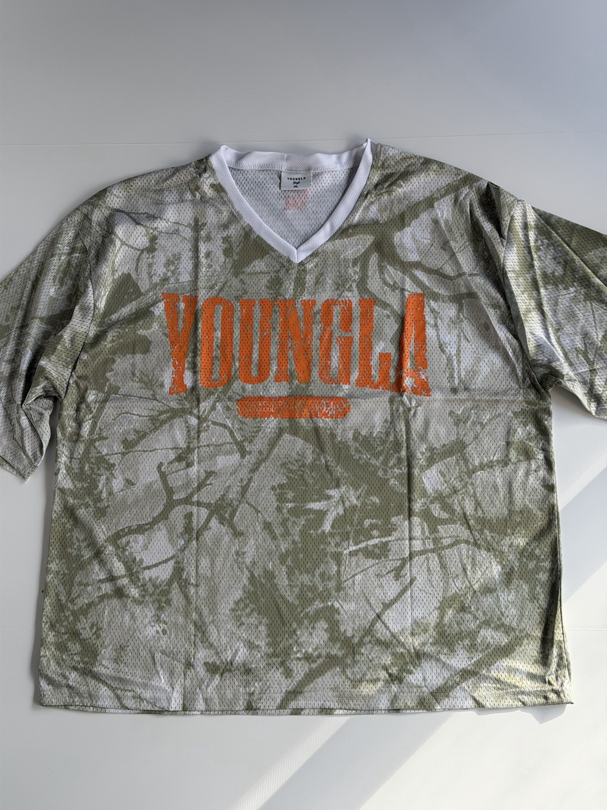 YOUNGLA – 4187 VARSITY FOOTBALL CROPPED JERSEY TAN TREE CAMO – XXL