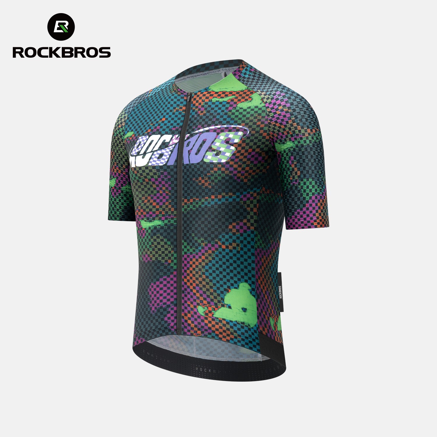 ROCKBROS Men’s Short Sleeve Cycling Jersey Pixel Print Breathable Quick Dry