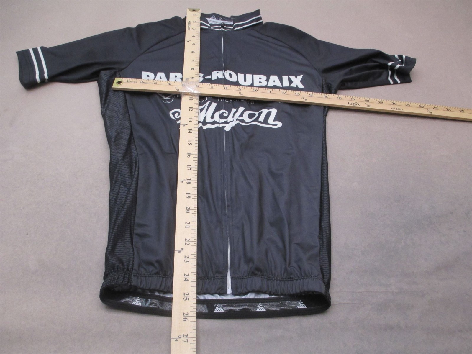 Alcyon Size S Mens Black Cycling Compression Full Zip Short Sleeve Logo Top 093