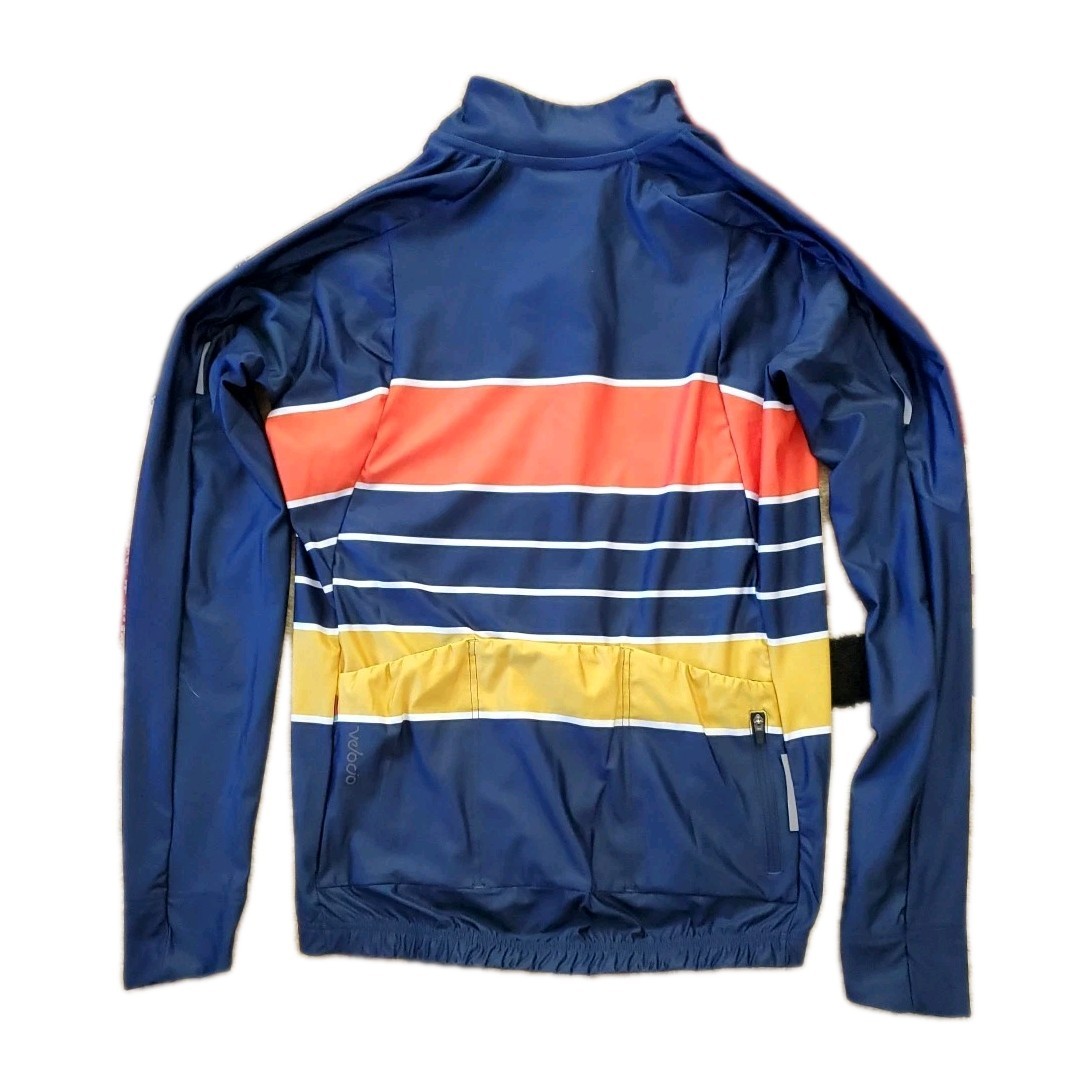MEN’S XXL VELOCIO JERSEY TRICOLOR Breton LONG SLEEVE FULL ZIPPER POCKET BACK