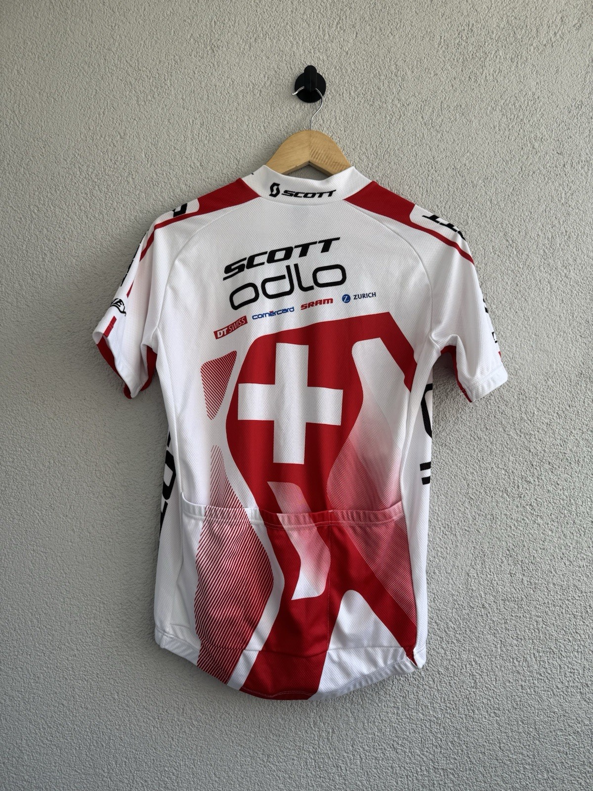 Scott Odlo Switzerland Cycling Jersey Full Zip Bike Shirt Red White Men’s S