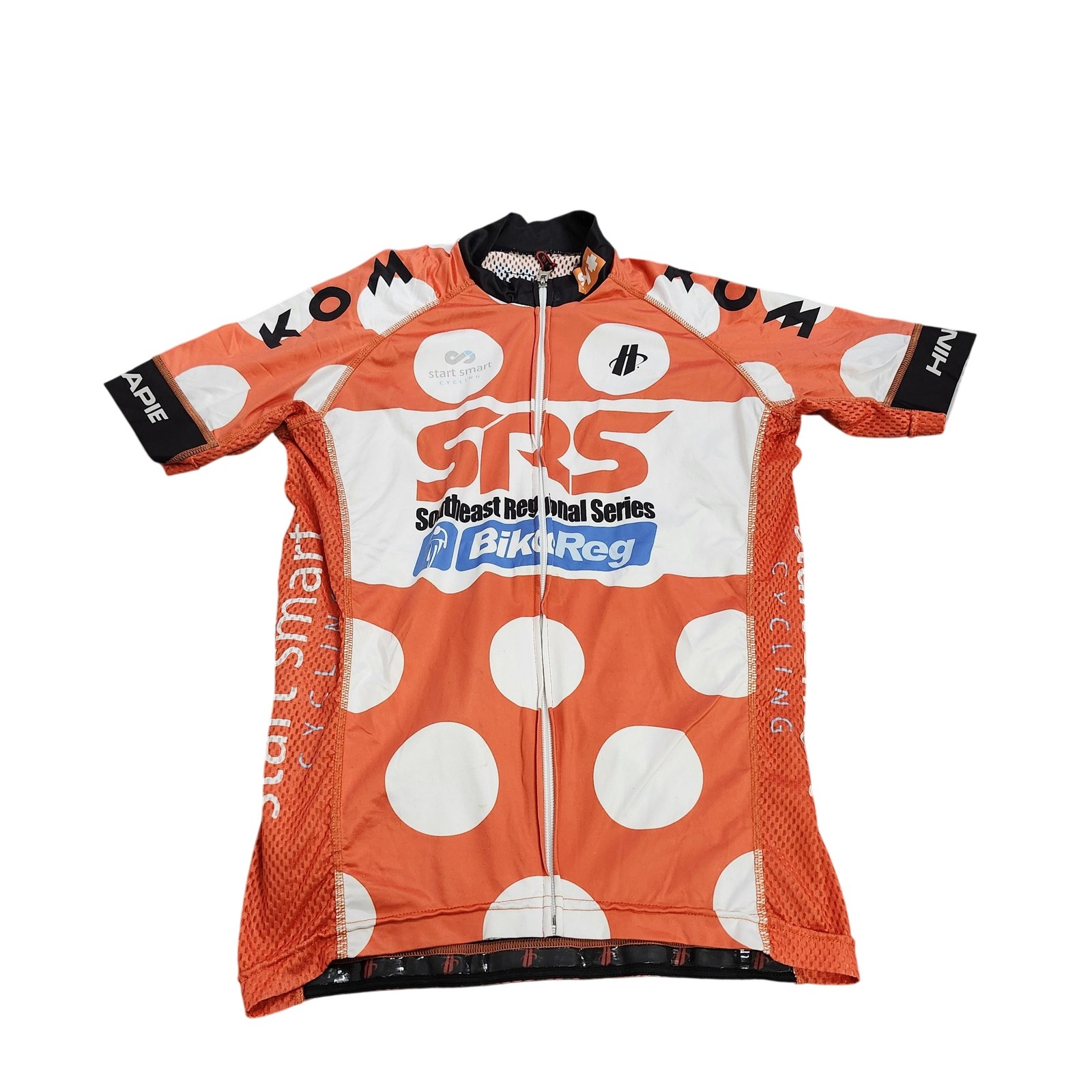 Hincapie SRS BikeReg Cycling Jersey Mens Small Orange Polka Dot Full Zip Shirt