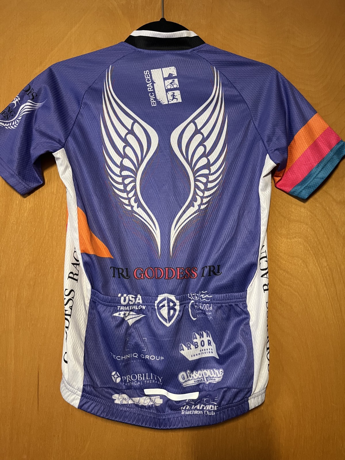 Tri Goddess Triathlon Women’s L Cycling Short Sleeve Jersey Purple Pink Full Zip