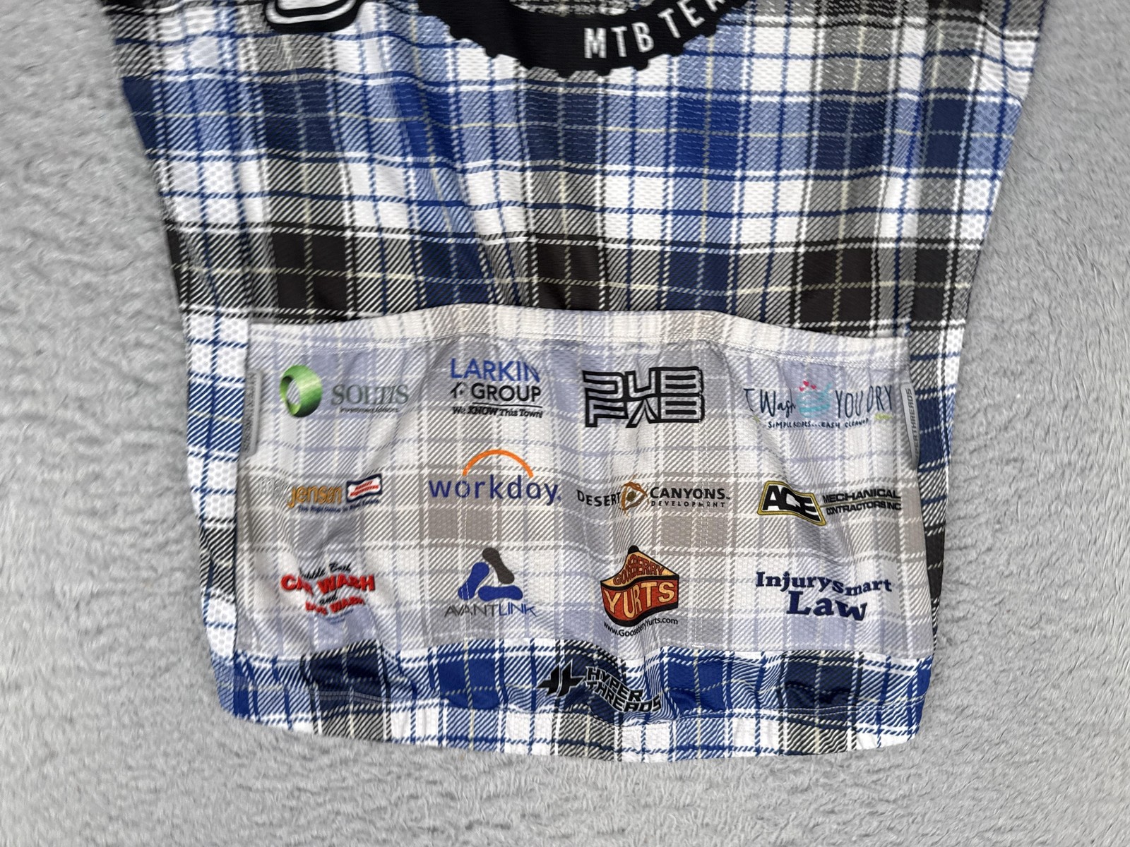 Hyperthreads Cycling Jersey Mens Medium Dixie Flyers Blue Plaid 1/4 Zip Pockets