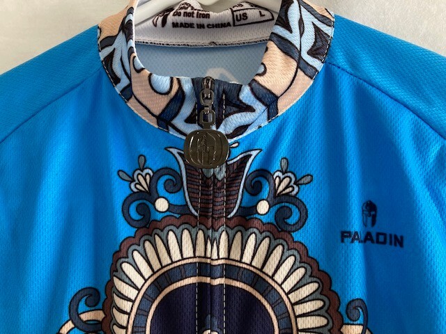 Paladin Cycling Jersey Size LARGE Blue Floral Long Sleeve Full Zip EUC