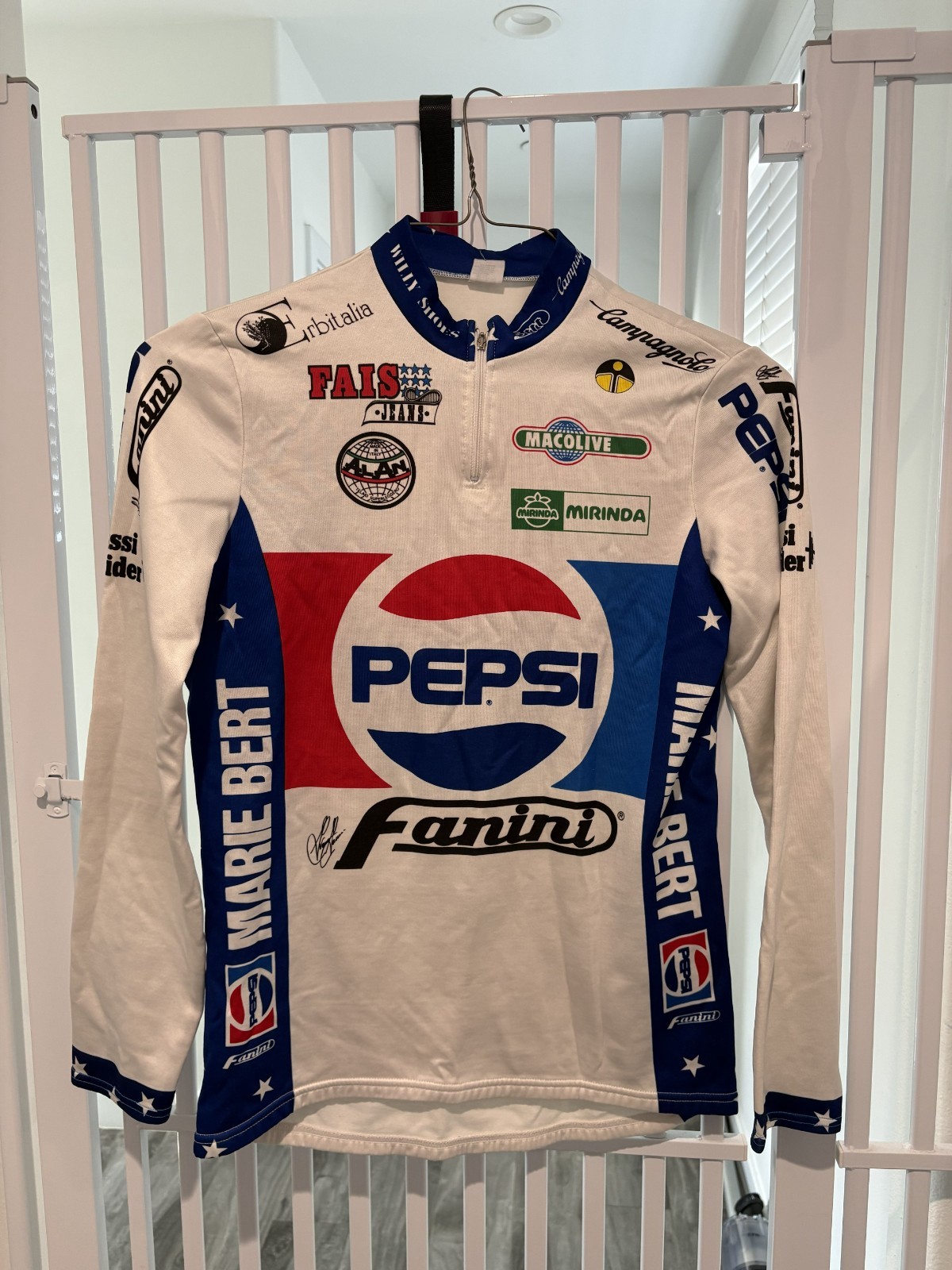 Vintage 80s Cycling Jersey Pepsi Team Fanini Pepsi 1/4 Zip Long Sleeve Size 5