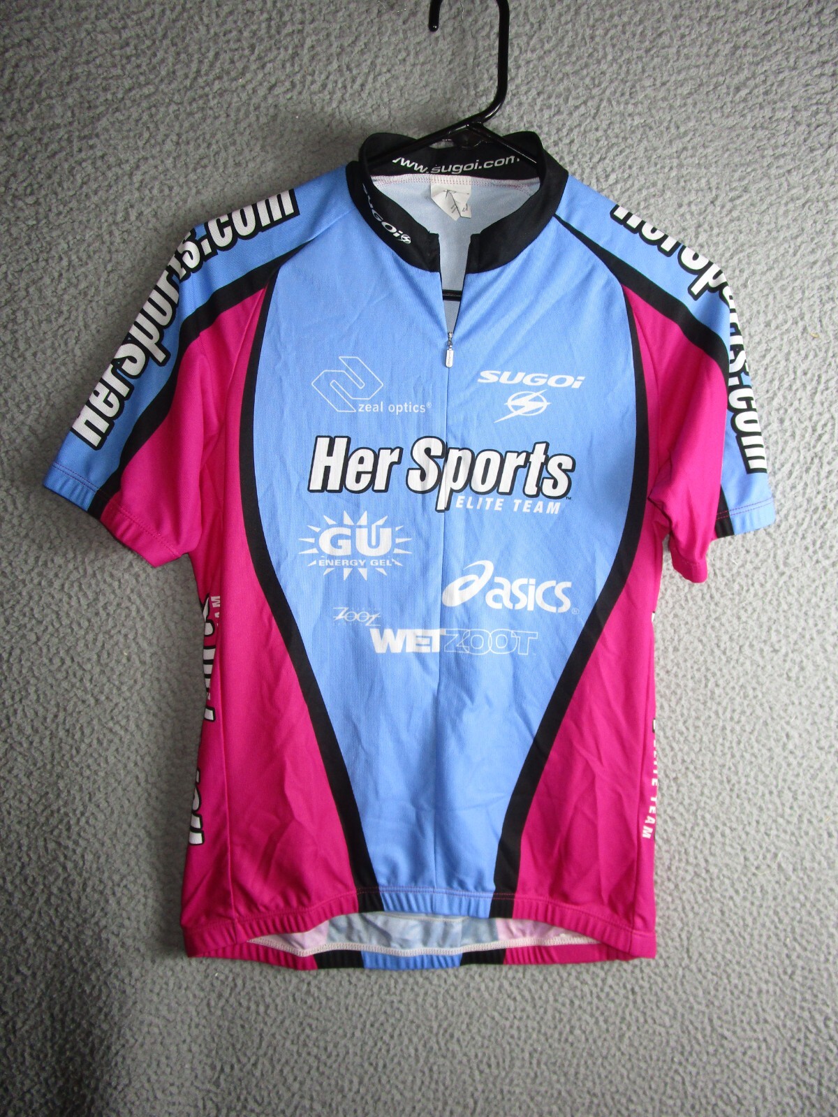 SUGOI WOMEN’S CYCLING JERSEY BLUE PINK WHITE BLACK SMALL POLYESTER HER SPORTS