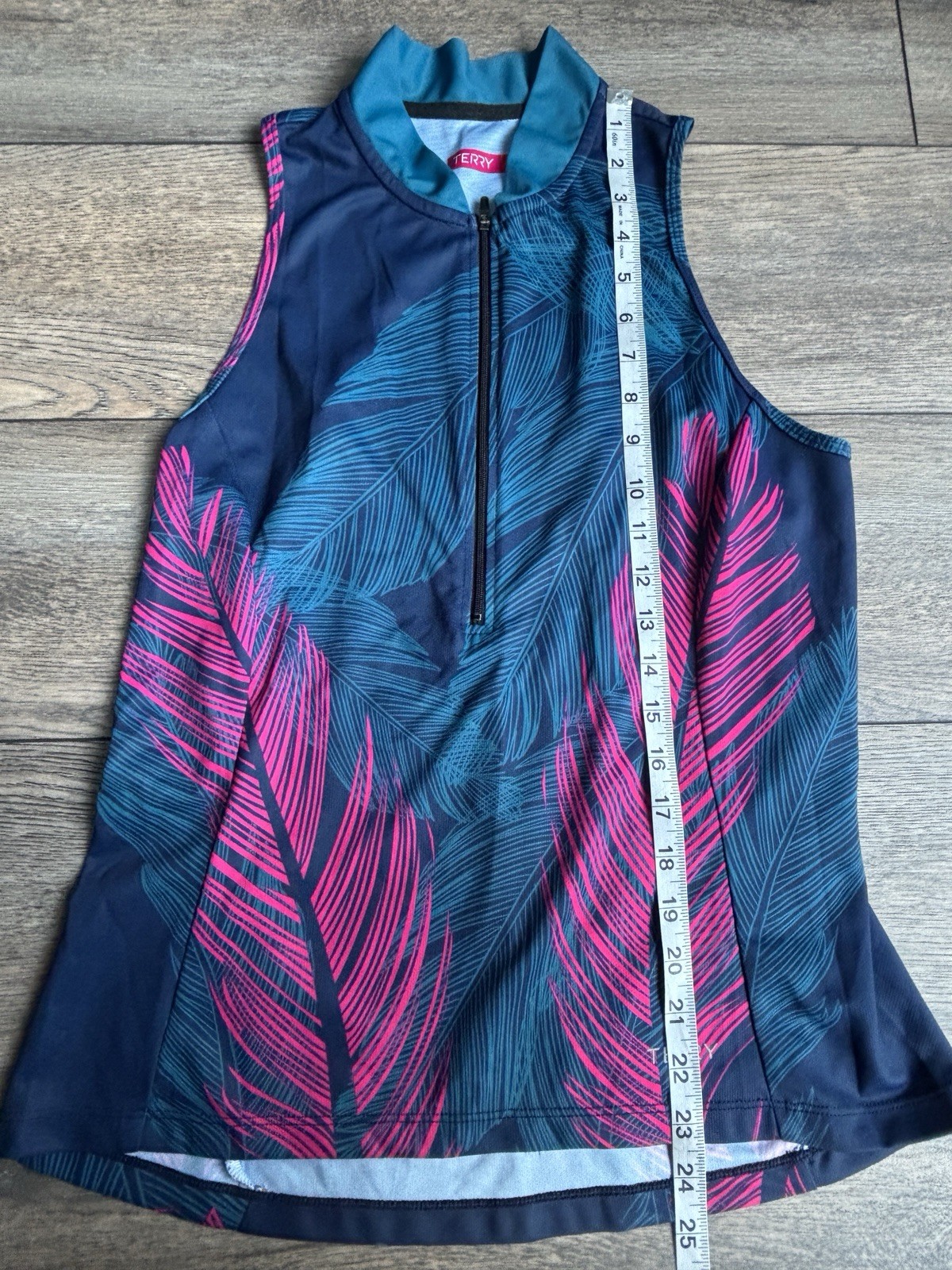Terry Cycling Mesh Sleeveless Bike Jersey Tank Top Pink Blue Feathers Pockets L
